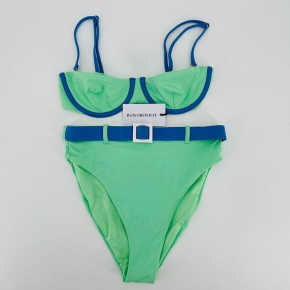 WeWoreWhat Emily Mint Green High Waisted Belted Balconette XS Bikini Set New - Picture 2 of 6